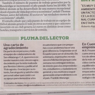 Grazas pola entrevista Servimatango Líderes Revista